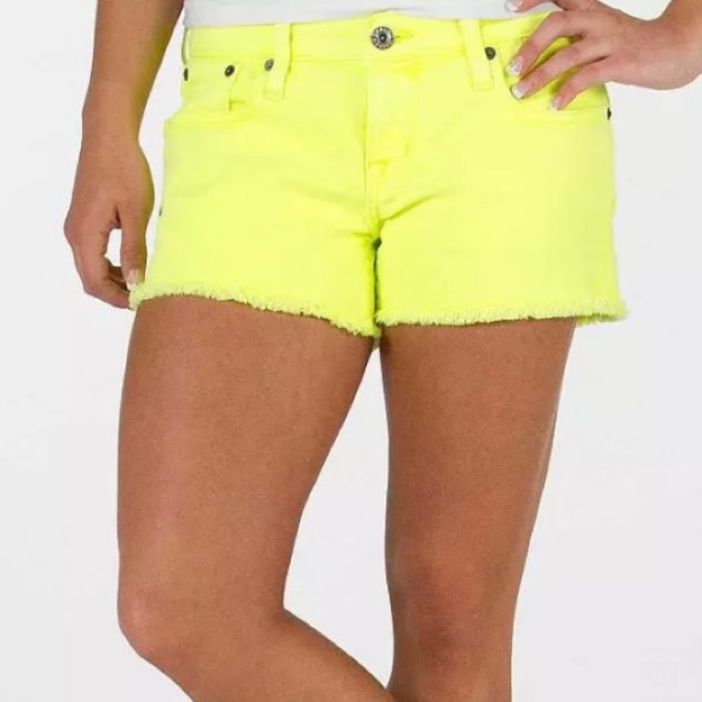 Neon Yellow Frayed Hem Women's Shorts